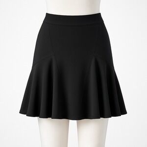 Vtg Black Fit Flare‎ Midi Skirt Flounce Hem Zipper Closure Y2K Whimsigoth Grunge